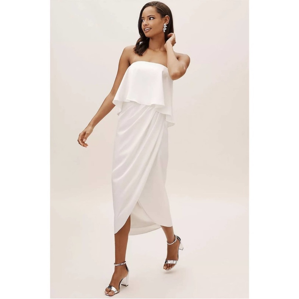 BHLDN Kelli Midi Tulip Hem Dress Size US 4 Ivory, Off White Wedding Engagement